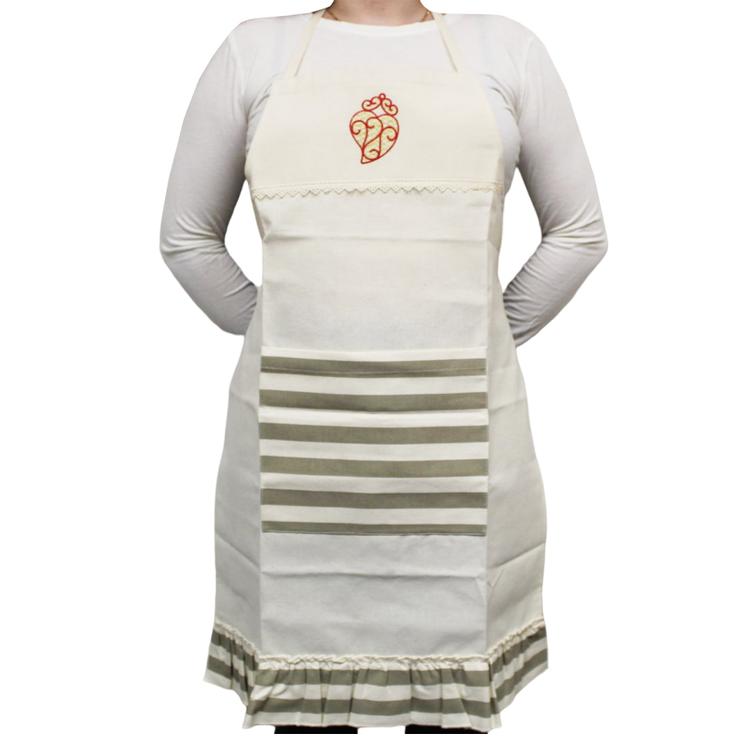 100% Cotton Viana Heart Red Gold with Ruffles Apron