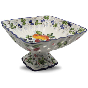 Hand-Painted Traditional Floral Ceramic Footed Fruit Bowl