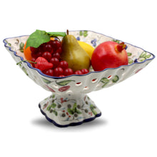 Load image into Gallery viewer, Hand-Painted Traditional Floral Ceramic Footed Fruit Bowl
