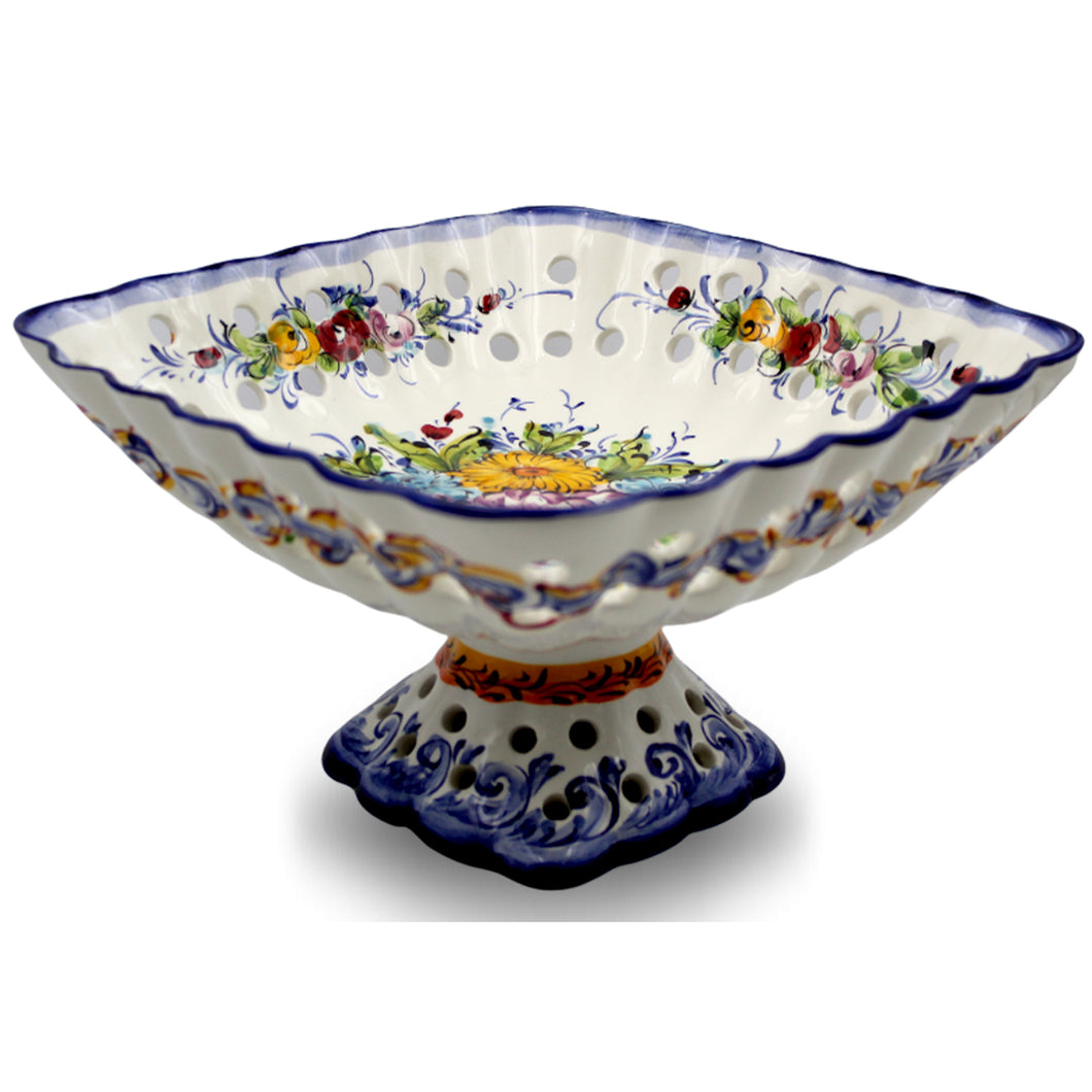 Hand-Painted Traditional Floral Ceramic Footed Fruit Bowl