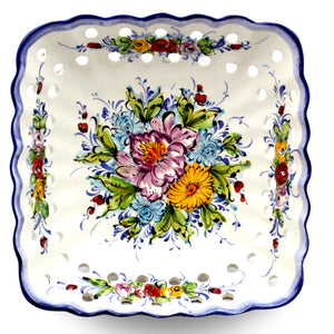 Hand-Painted Traditional Floral Ceramic Footed Fruit Bowl