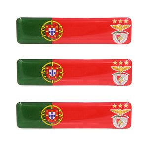 Portuguese Flag With SL Benfica Emblem Resin Domed 3D Decal Car Sticker, Set of 3