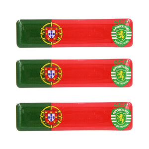 Portuguese Flag With Sporting CP Emblem Resin Domed 3D Decal Car Sticker, Set of 3