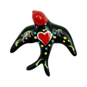 Portuguese Ceramic Hand-painted Black Decorative Swallow Magnet