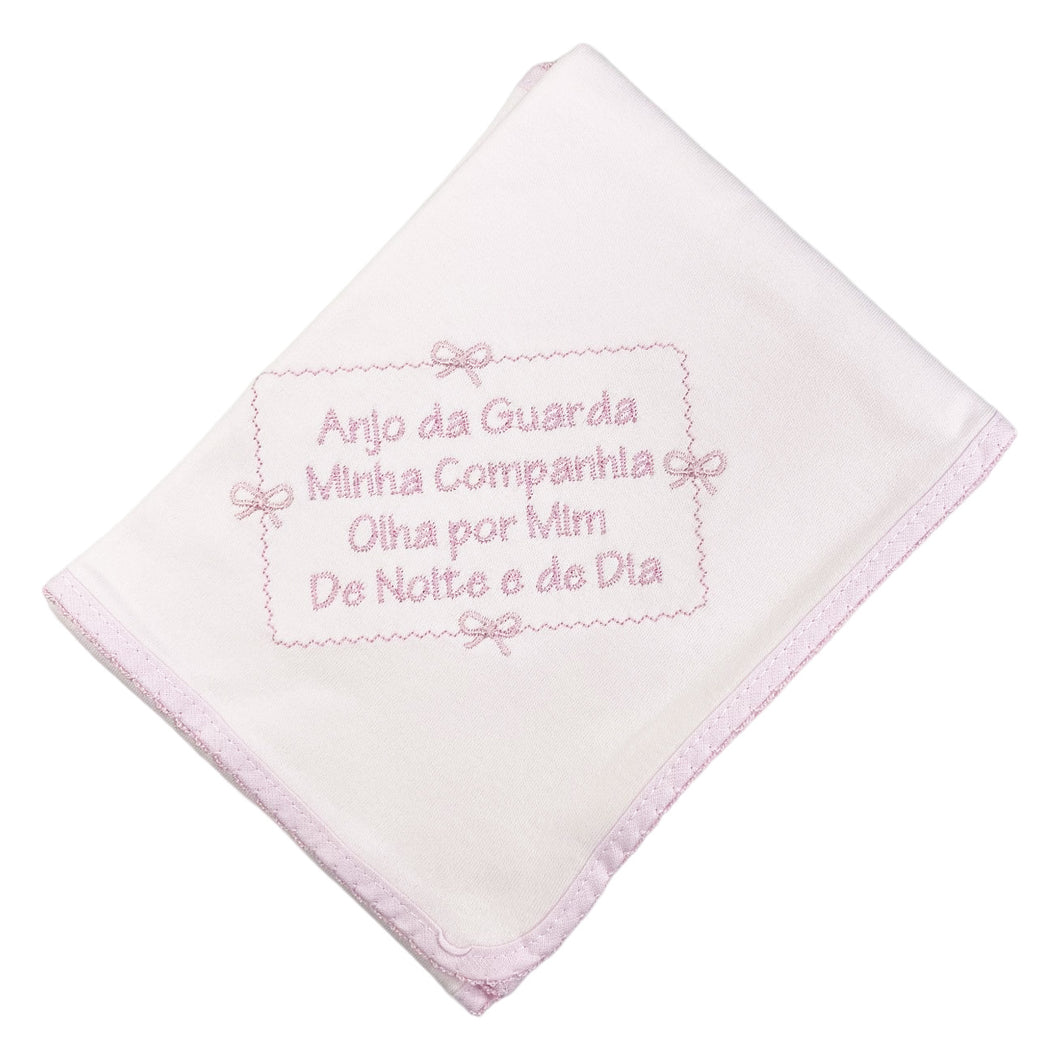 Portuguese Embroidered Pink Baby Burp Cloth 