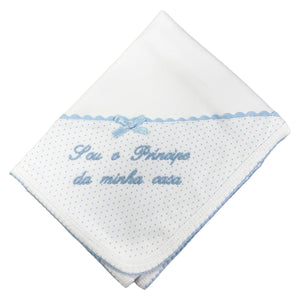 Portuguese Embroidered Blue Baby Burp Cloth "Sou o Principe da Minha Casa"