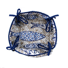 Load image into Gallery viewer, 100% Cotton Cobblestone and Sardines Oven Mitt, Bread Basket, and Pot Holder Set
