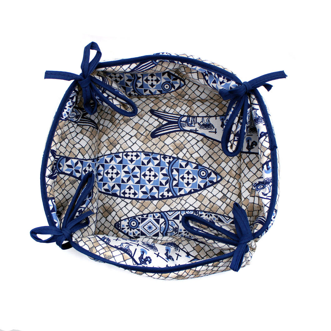 100% Cotton Cobblestone and Sardines Bread Basket