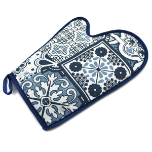 100% Cotton Portugal Blue Tile Azulejo Oven Mitt, Bread Basket, and Pot Holder Set