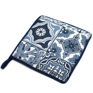 100% Cotton Portugal Blue Tile Azulejo Oven Mitt, Bread Basket, and Pot Holder Set