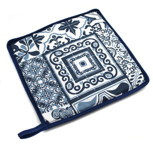 100% Cotton Portugal Blue Tile Azulejo Oven Mitt, Bread Basket, and Pot Holder Set