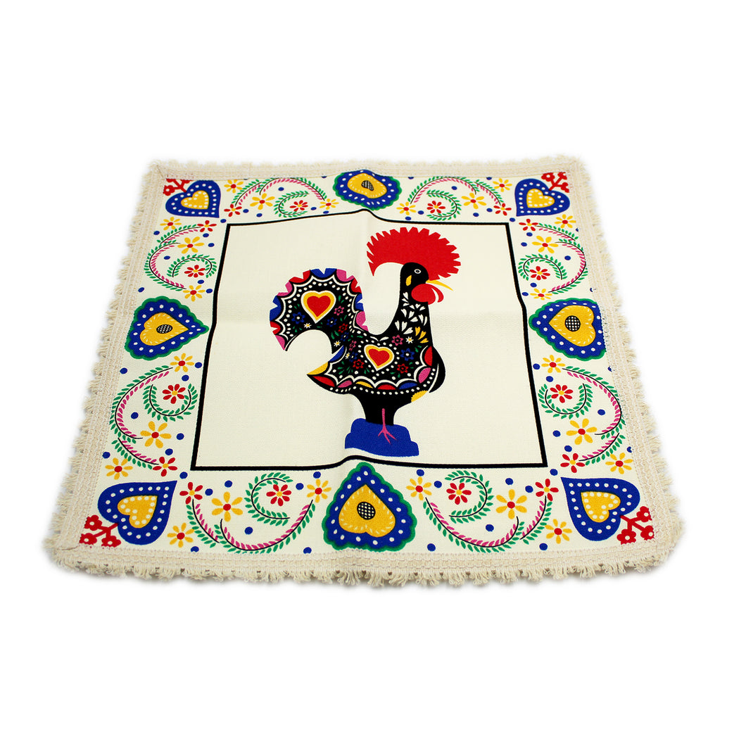 Good Luck Rooster Galo de Barcelos Beige Placemat with Fringe - Set of 2