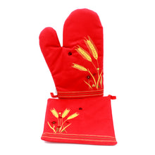 Load image into Gallery viewer, 100% Cotton Oven Mitt and Pot Holder Set With Embroidered Design
