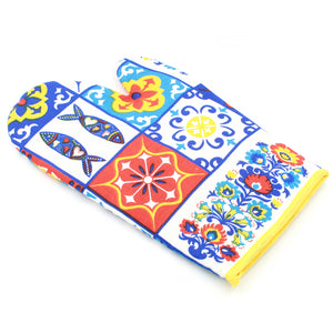 100% Cotton Set of 2 Oven Mitts With Portuguese Tile Pattern