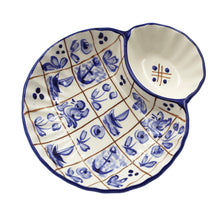 Load image into Gallery viewer, Hand-Painted Portuguese Ceramic Blue Mosaic Large Olive Dish with Pit Holder
