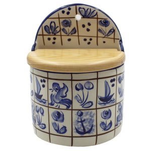 Hand-Painted Portuguese Ceramic Blue Mosaic Salt Holder