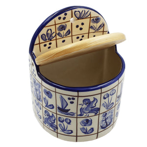 Hand-Painted Portuguese Ceramic Blue Mosaic Salt Holder