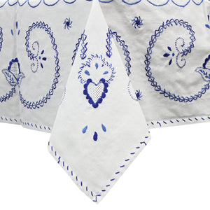 100% Cotton Blue Hand-embroidered Viana's Made in Portugal Tablecloth