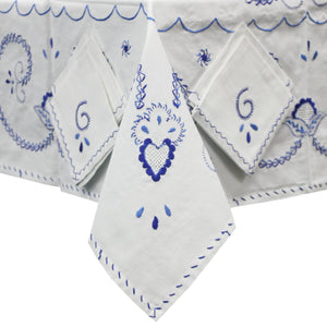 100% Cotton Blue Hand-embroidered Viana's Made in Portugal Tablecloth