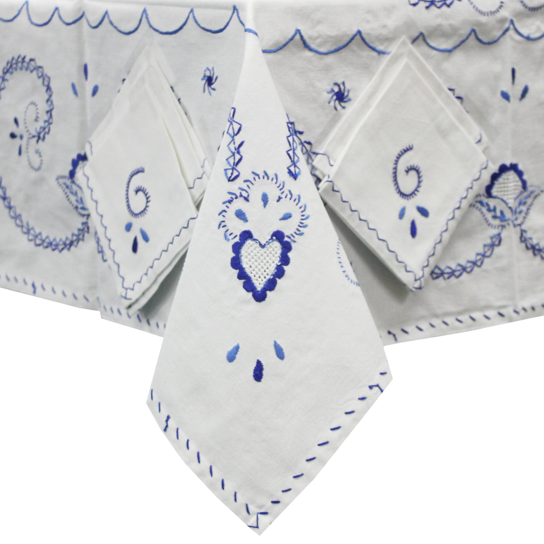 100% Cotton Blue Hand-embroidered Viana's Made in Portugal Tablecloth