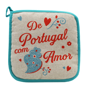 100% Cotton From Portugal With Love Blue Oven Mitt and Pot Holder