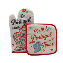 Load image into Gallery viewer, 100% Cotton From Portugal With Love Red Oven Mitt and Pot Holder
