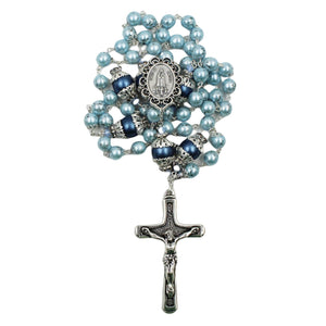 Handmade in Portugal Light Blue Pearl Beads Our Lady of Fatima Rosary