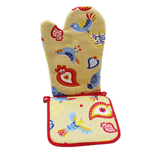 100% Cotton Amor Perfeito Oven Mitt and Pot Holder