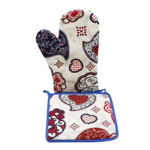 100% Cotton Viana Hearts Oven Mitt and Pot Holder