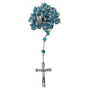 Our Lady of Fatima Clear Aqua Glass Beads Rosary