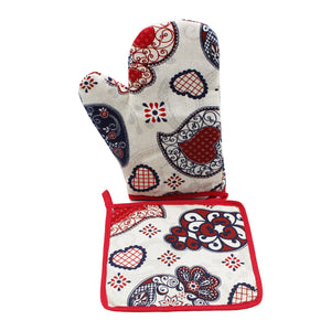 100% Cotton Viana Hearts Oven Mitt and Pot Holder