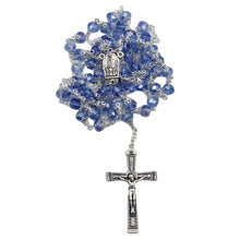 Load image into Gallery viewer, Our Lady of Fatima Clear Blue Violet Shiny Glass Beads Rosary
