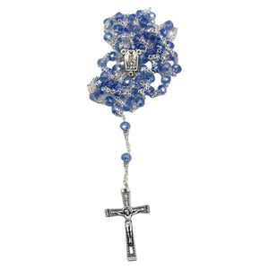 Our Lady of Fatima Clear Blue Violet Shiny Glass Beads Rosary