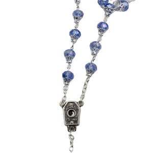 Our Lady of Fatima Clear Blue Violet Shiny Glass Beads Rosary