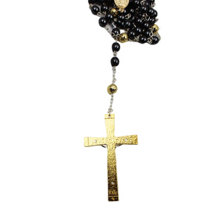 Our Lady of Fatima Dark Grey Beads Rosary with Gold Crucifix