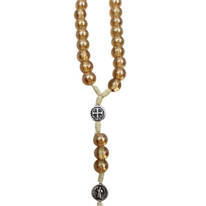 Saint Benedict Clear Honey Shiny Beads Necklace Rosary