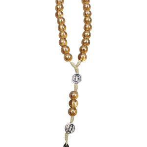 Saint Benedict Clear Honey Shiny Beads Necklace Rosary