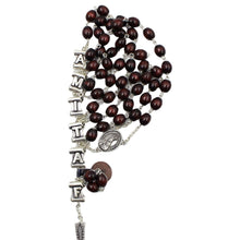 Load image into Gallery viewer, Our Lady of Fatima Dark Brown Wood Rosary with Fatima Letters
