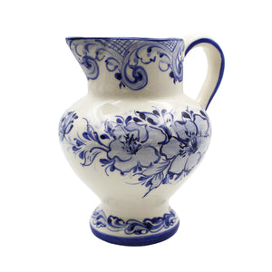 Hand-Painted Portuguese Ceramic Small Blue Floral Jug Pitcher