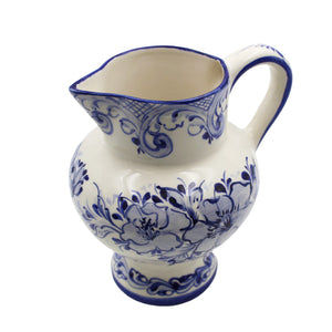 Hand-Painted Portuguese Ceramic Small Blue Floral Jug Pitcher