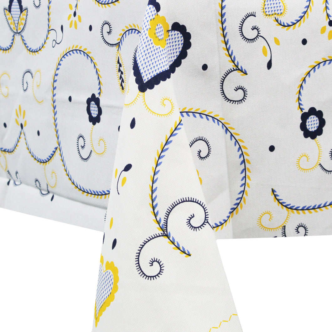 100% Cotton Yellow/Blue Viana Style Made in Portugal Tablecloth