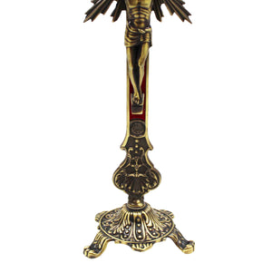 13" Metallic Altar Gold Crucifix With Stand