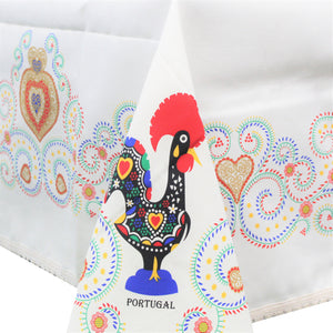 100% Cotton White Traditional Rooster Galo de Barcelos Regional Made in Portugal Tablecloth