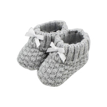 Load image into Gallery viewer, Portuguese Unisex Grey Baby Classic Snap Closure Cross Stitch Bib and Booties Set
