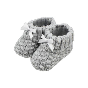 Portuguese Unisex Grey Baby Classic Snap Closure Cross Stitch Bib and Booties Set