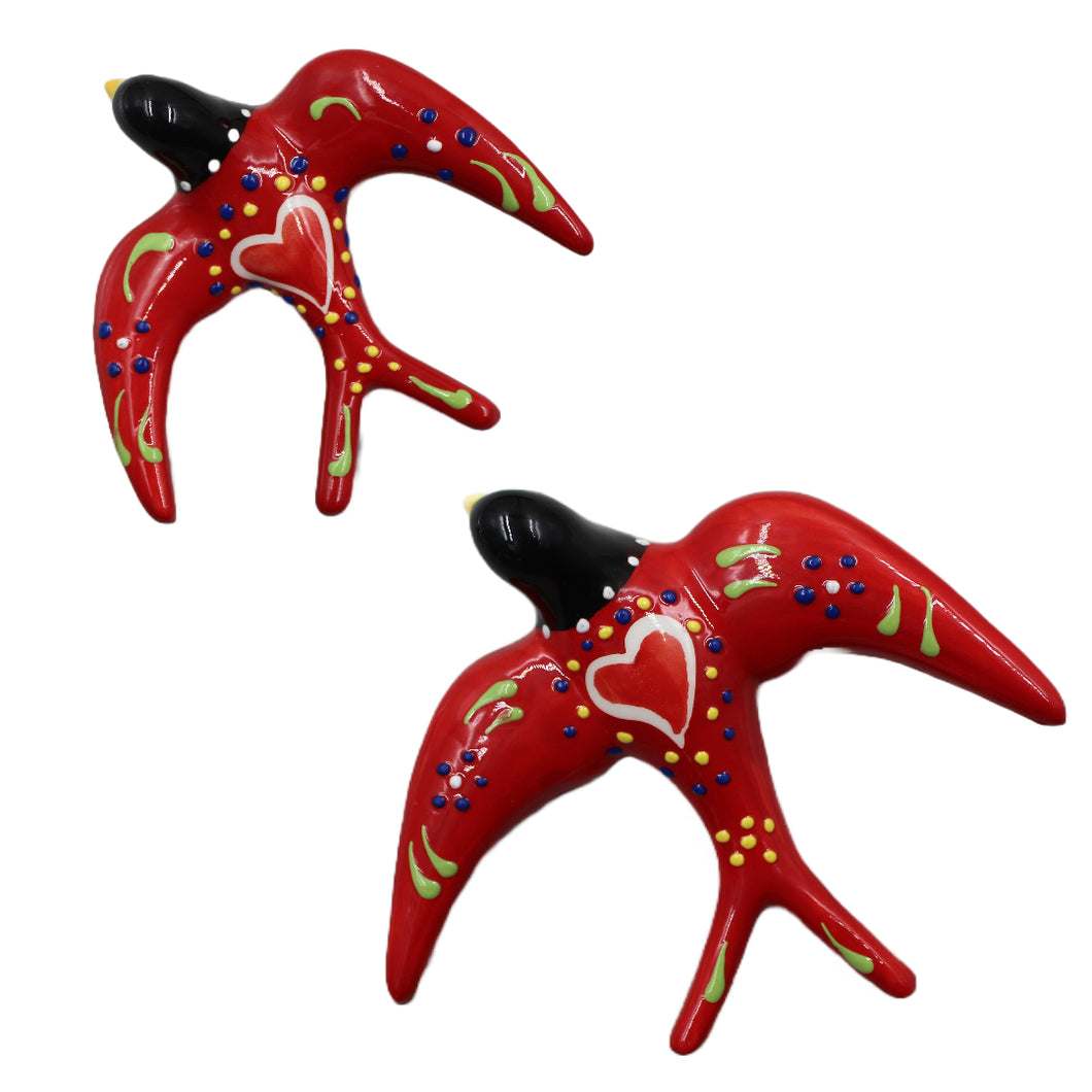 Portuguese Ceramic Hand-painted Wall Decorative Swallows - Set of 2