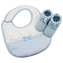 Load image into Gallery viewer, Portuguese Blue Baby Classic Snap Bib &quot;Principe&quot; and Booties Set
