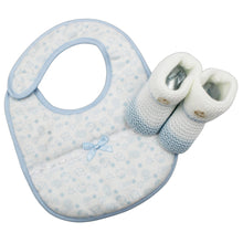 Load image into Gallery viewer, Portuguese Blue Baby Classic Snap Bib with Bow and Booties Set
