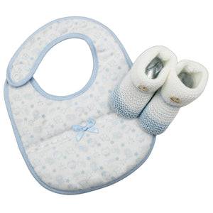 Portuguese Blue Baby Classic Snap Bib with Bow and Booties Set