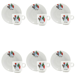 Portuguese Rooster with Flag Espresso Cup and Saucers with Gift Box, Set of 6